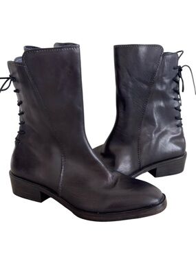 Vintage Foundry Annabelle Black Leather Lace Back Boots Size 7